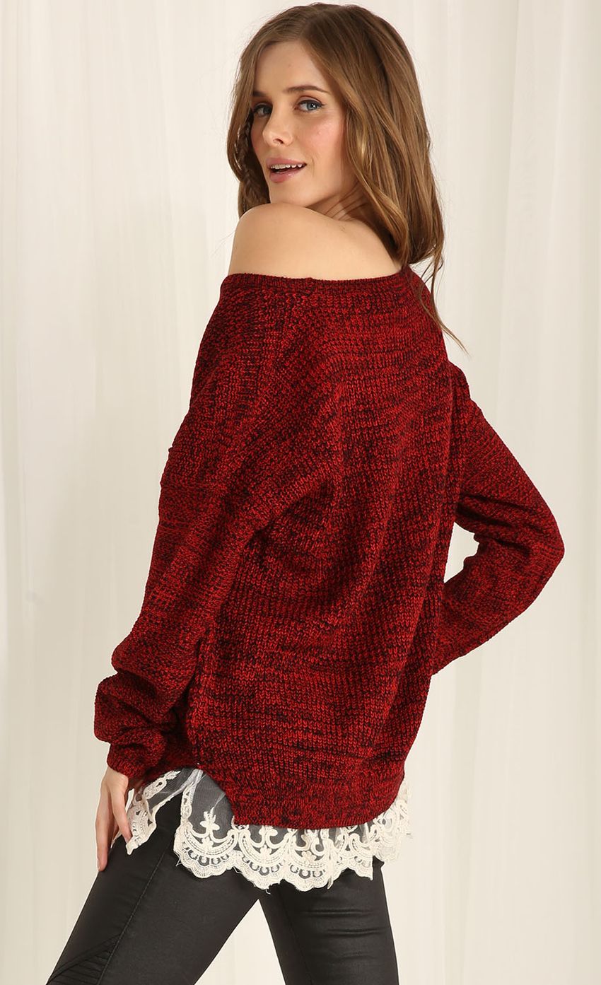 Picture Red Knit One Shoulder Jumper. Source: https://media-img.lucyinthesky.com/data/Apr15_2/850xAUTO/0Y5A5029.JPG