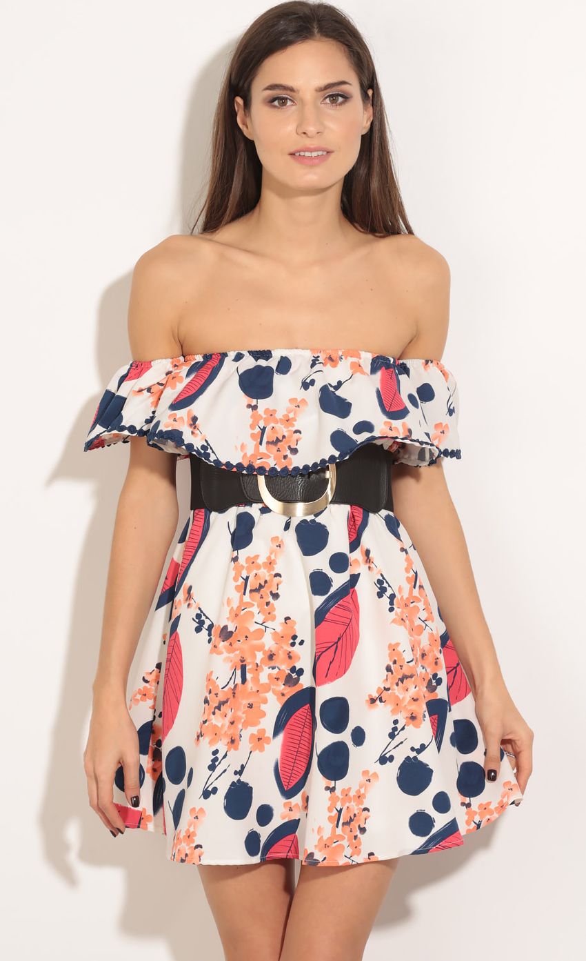 Picture Off The Shoulder Print Dress In White. Source: https://media-img.lucyinthesky.com/data/Apr16_1/850xAUTO/0Y5A3895.JPG