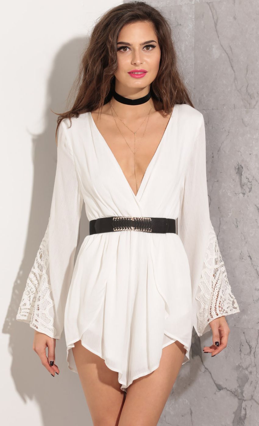 Picture Crochet Sleeve Plunge Romper In White. Source: https://media-img.lucyinthesky.com/data/Apr16_2/850xAUTO/0Y5A6632.JPG