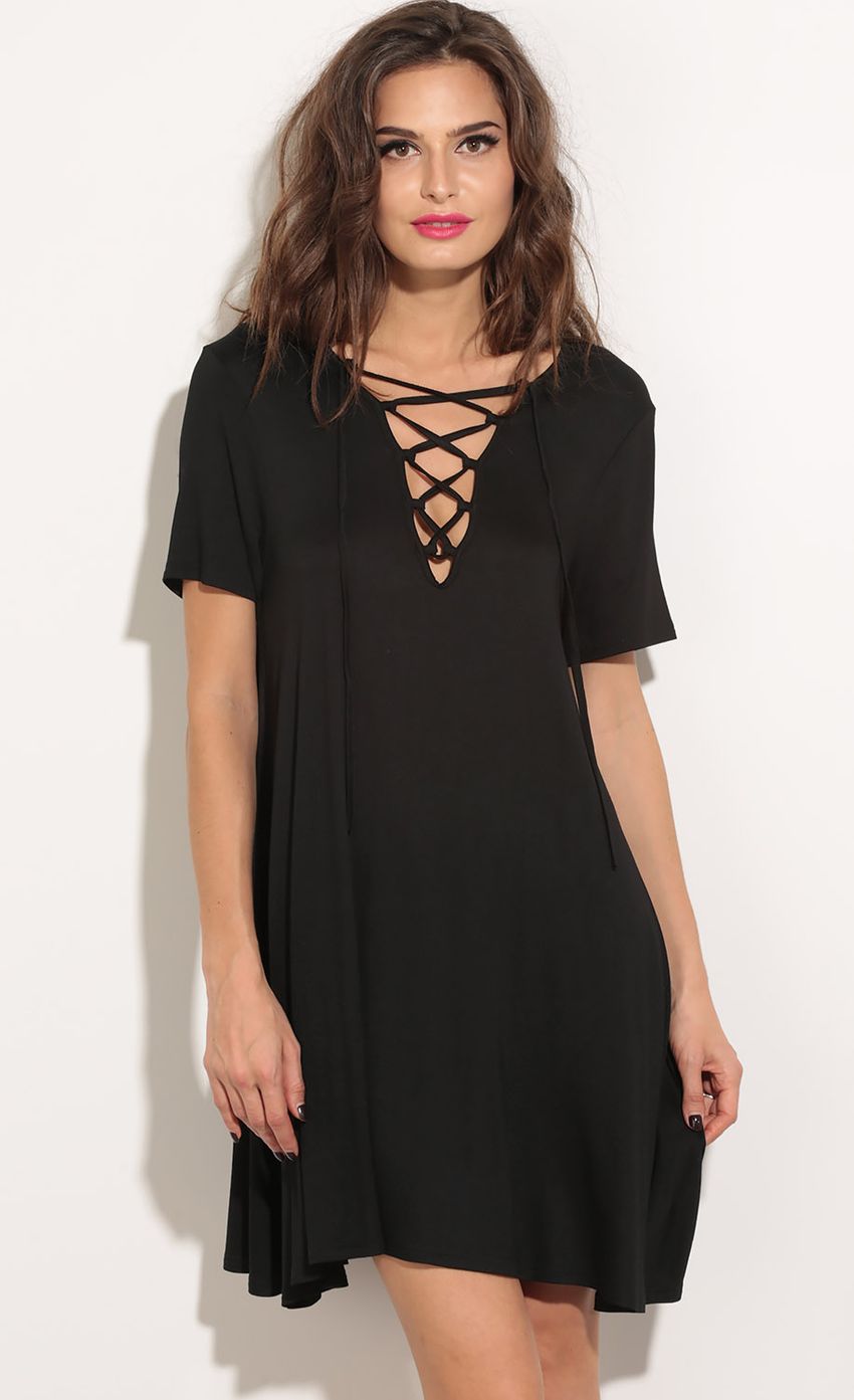 Picture Lace-Up Day Dress In Black. Source: https://media-img.lucyinthesky.com/data/Apr16_2/850xAUTO/0Y5A8618.JPG