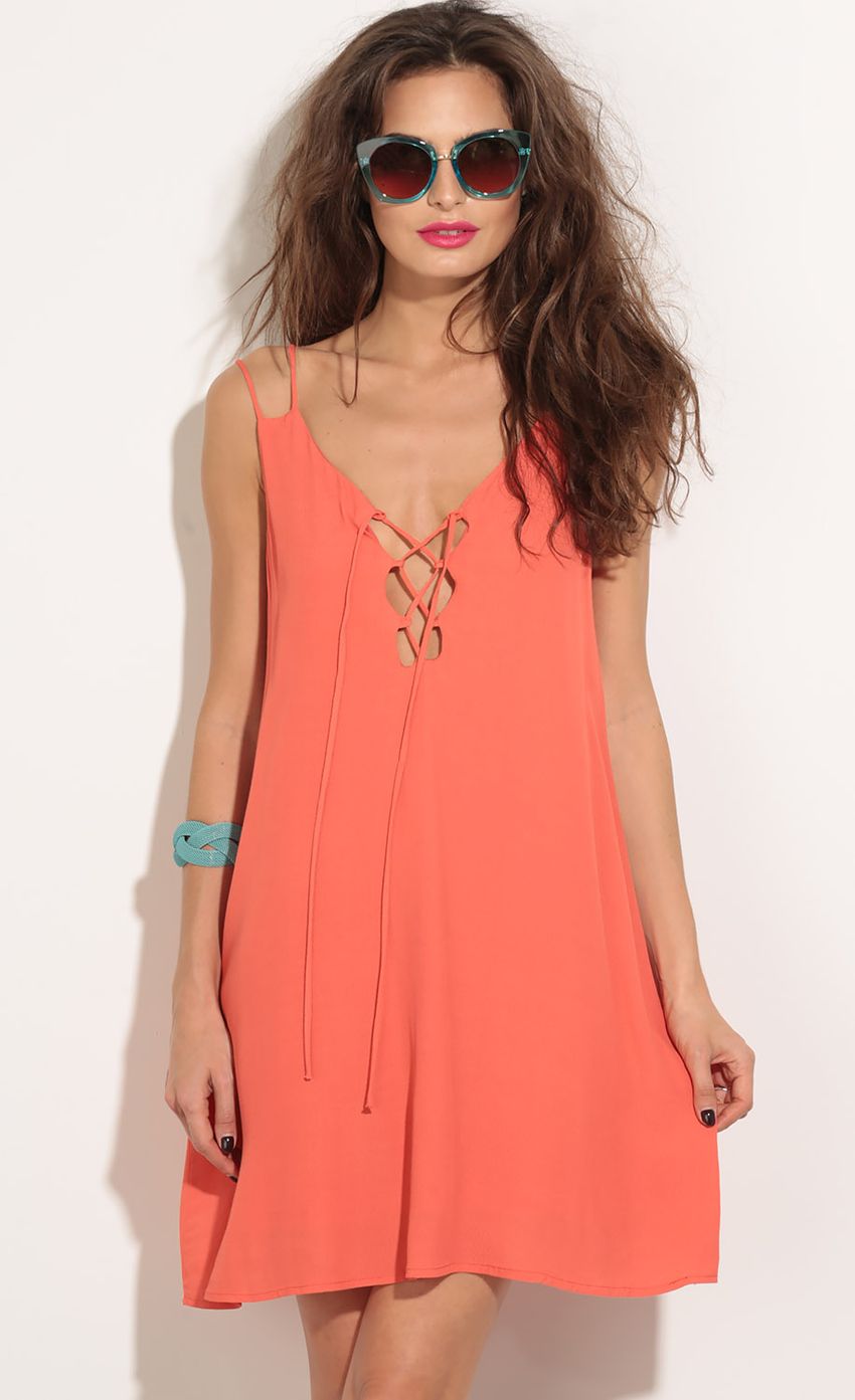 Picture Lace-Up Shift Dress In Tangerine. Source: https://media-img.lucyinthesky.com/data/Apr16_2/850xAUTO/0Y5A8886.JPG