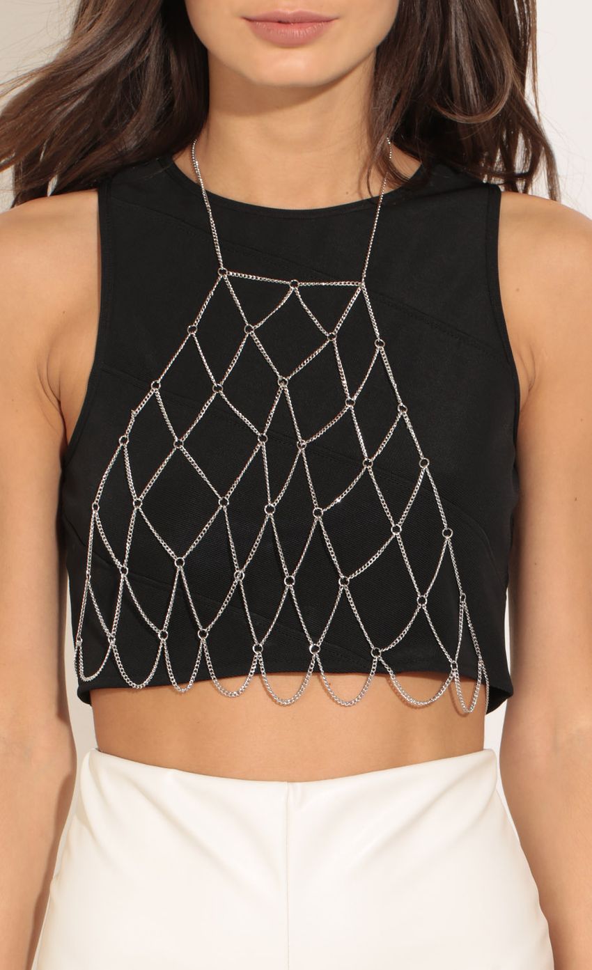 Picture Braided Cage Body Chain In Silver. Source: https://media-img.lucyinthesky.com/data/Apr17_1/850xAUTO/0Y5A8467.JPG