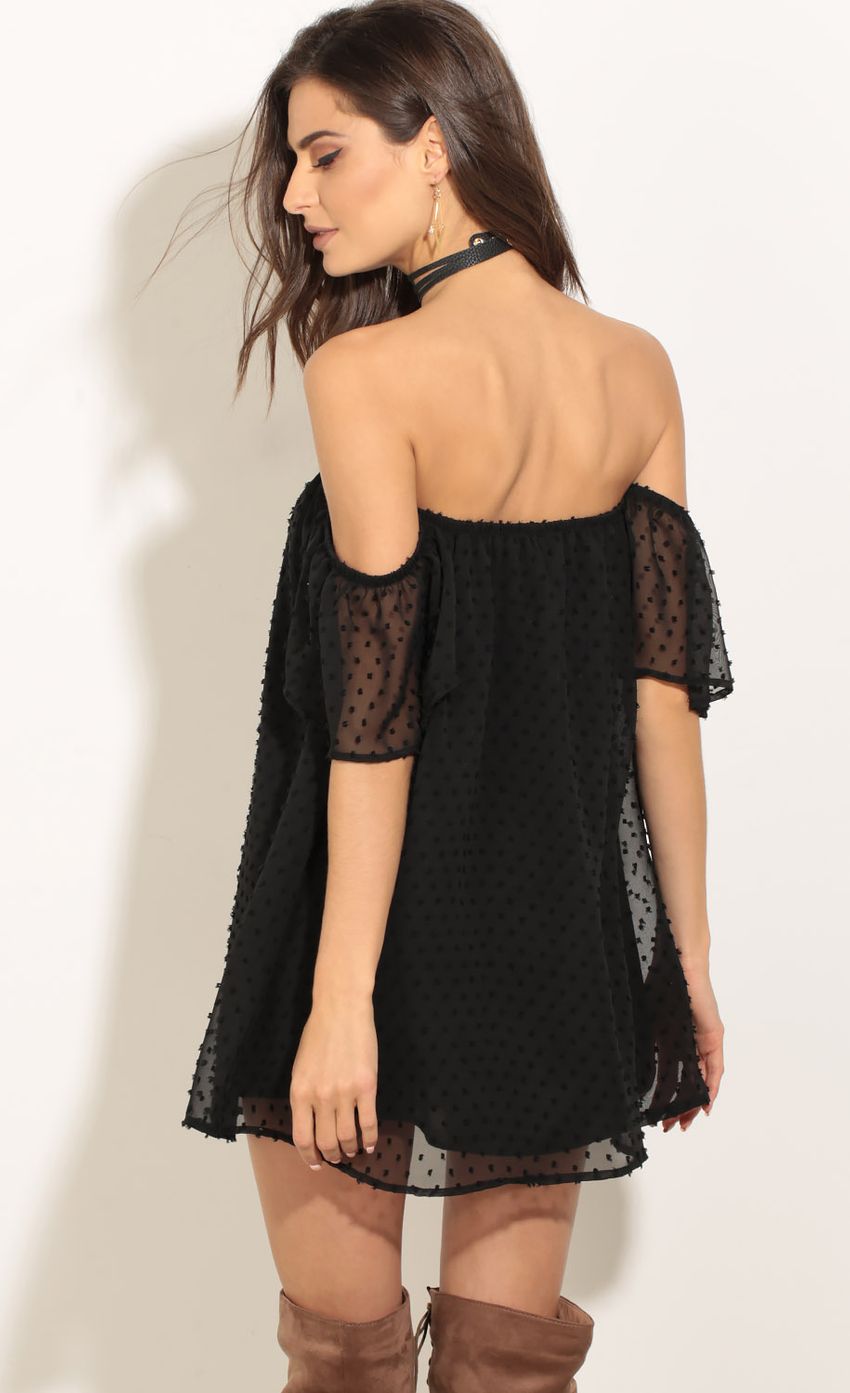 Picture Textured Off Shoulder Shift Dress In Black. Source: https://media-img.lucyinthesky.com/data/Apr17_2/850xAUTO/0Y5A8968.JPG