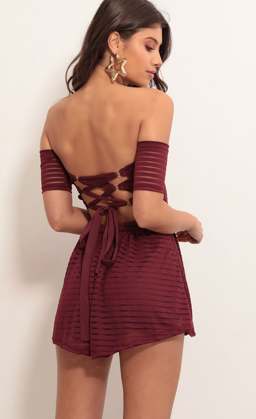 Picture Gabriella Strapless Romper In Wine Stripes. Source: https://media-img.lucyinthesky.com/data/Apr19_2/850xAUTO/781A2433.JPG