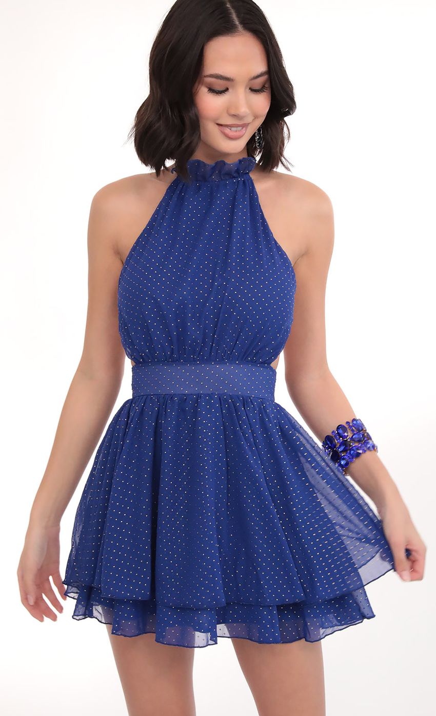 Picture Brielle Halter Chiffon Dress in Royal Gold. Source: https://media-img.lucyinthesky.com/data/Apr20_1/850xAUTO/781A7004.JPG