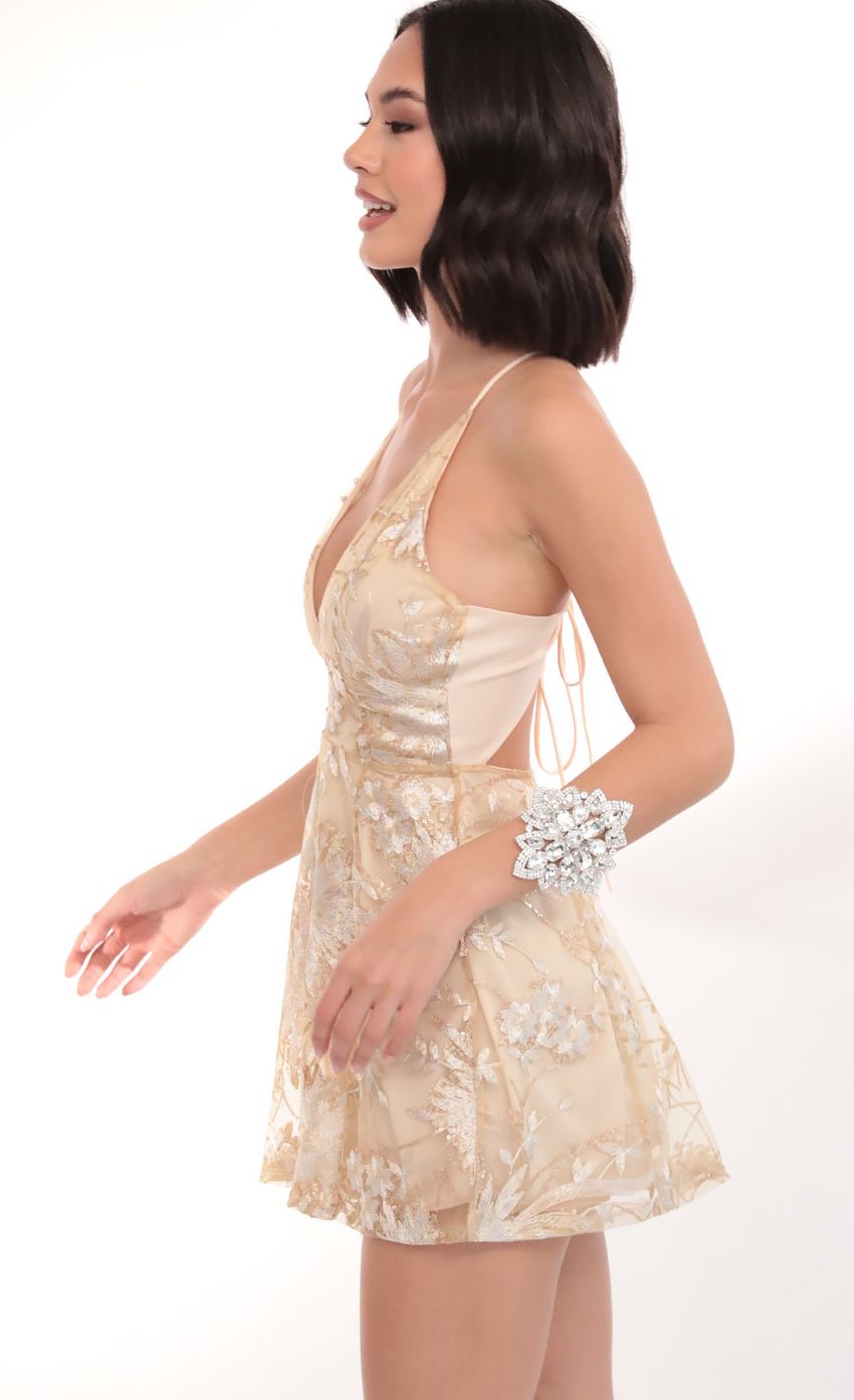 Picture Vivia Floral Sequin Lace Dress In Champagne. Source: https://media-img.lucyinthesky.com/data/Apr20_1/850xAUTO/781A8847.JPG