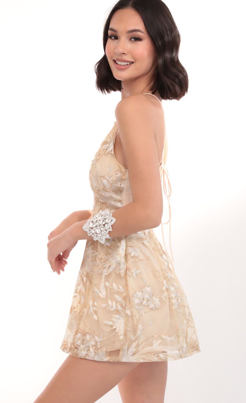 Picture Vivia Floral Sequin Lace Dress In Champagne. Source: https://media-img.lucyinthesky.com/data/Apr20_1/850xAUTO/781A8851.JPG