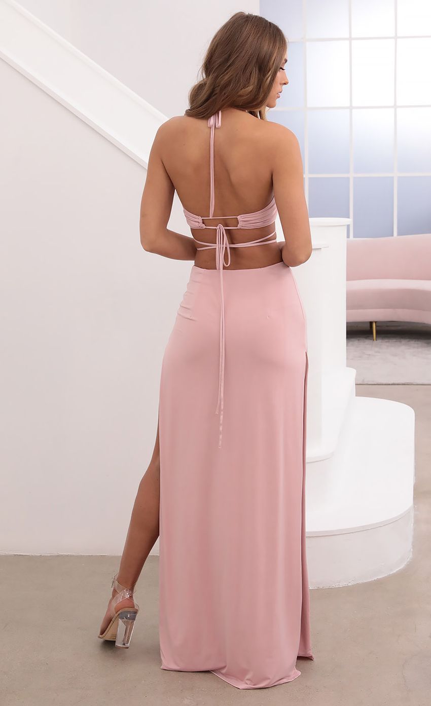 Picture Ruched Halter Set in Dusty Pink. Source: https://media-img.lucyinthesky.com/data/Apr21_1/850xAUTO/1V9A0816.JPG
