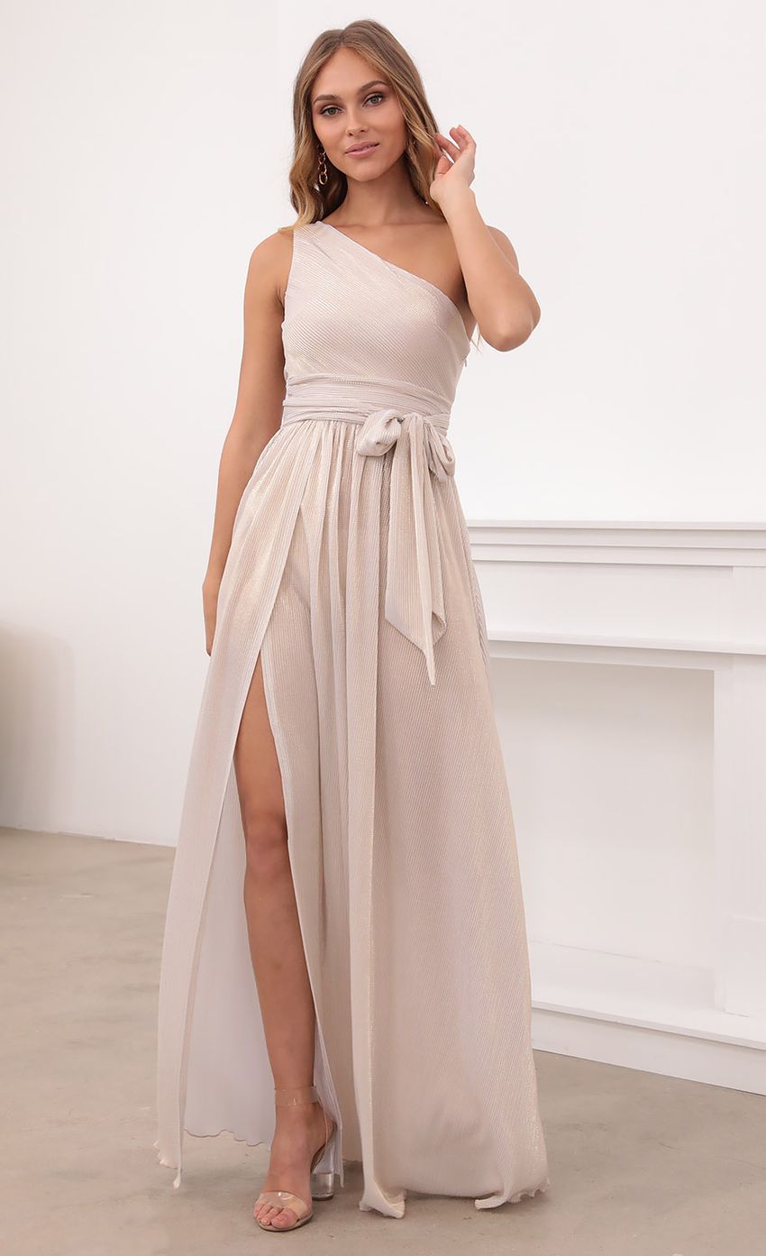 Picture One Shoulder Pleated Dress in Gold. Source: https://media-img.lucyinthesky.com/data/Apr21_1/850xAUTO/1V9A2322.JPG