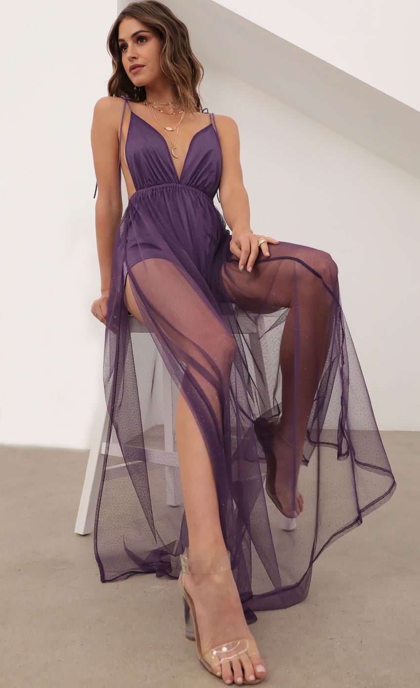 Picture Ties Maxi Dress In Purple Mesh. Source: https://media-img.lucyinthesky.com/data/Apr21_1/850xAUTO/AT2A3773.JPG