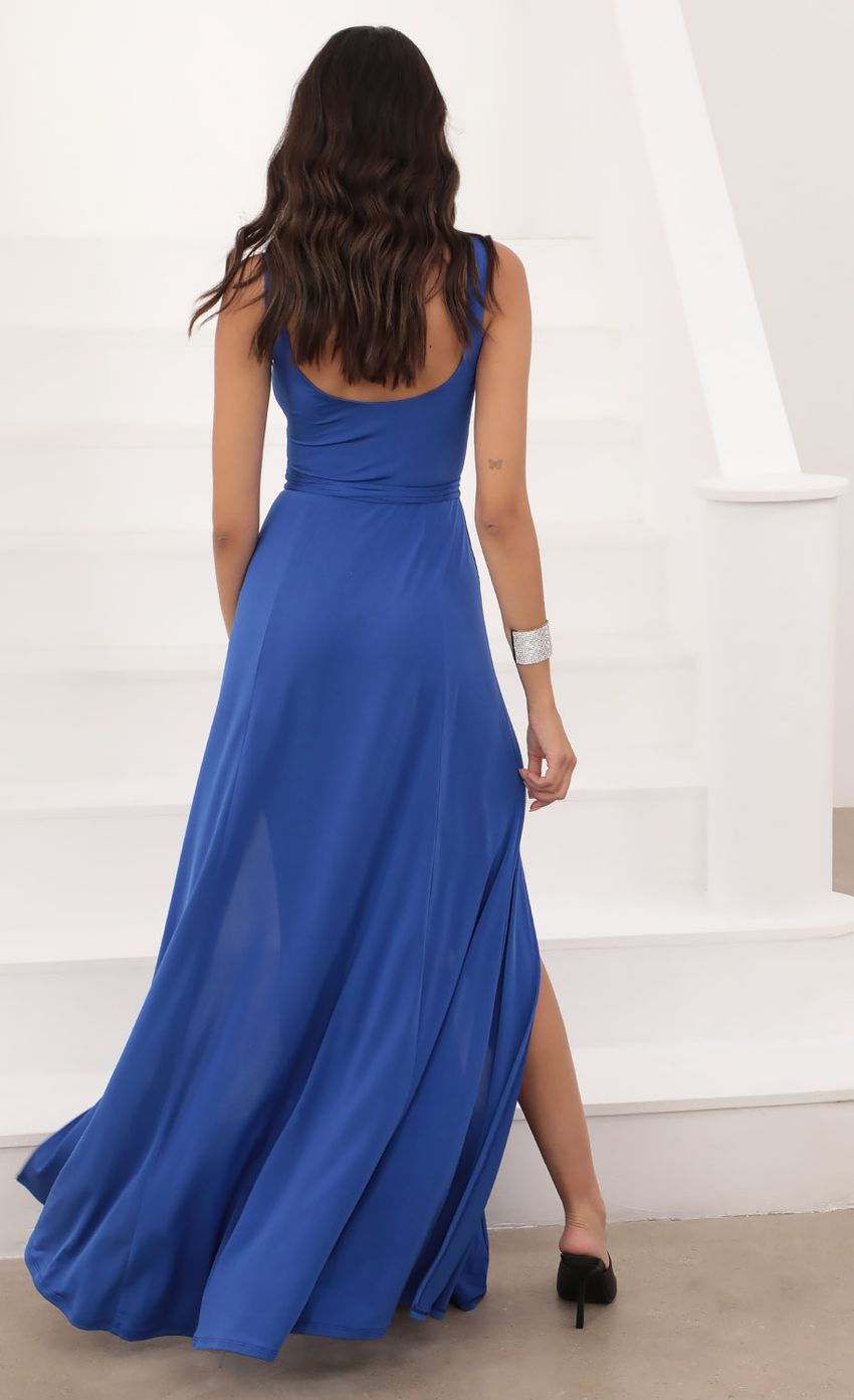 Picture Front Tie Maxi Dress in Klein Blue. Source: https://media-img.lucyinthesky.com/data/Apr21_1/850xAUTO/AT2A6788.JPG