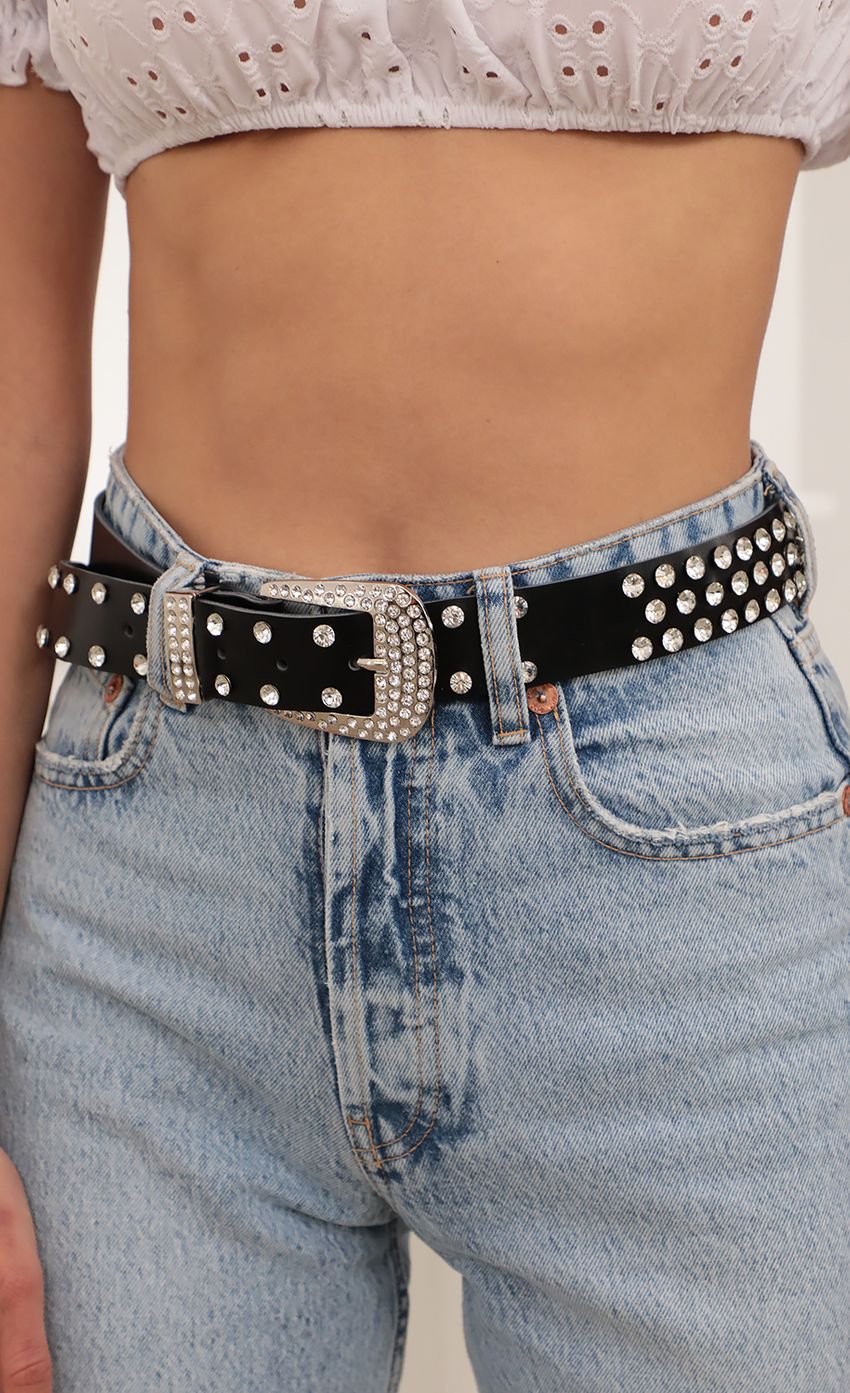 Picture Bling Bling Rhinestone Belt in Black. Source: https://media-img.lucyinthesky.com/data/Apr21_1/850xAUTO/AT2A9331_COPY.JPG