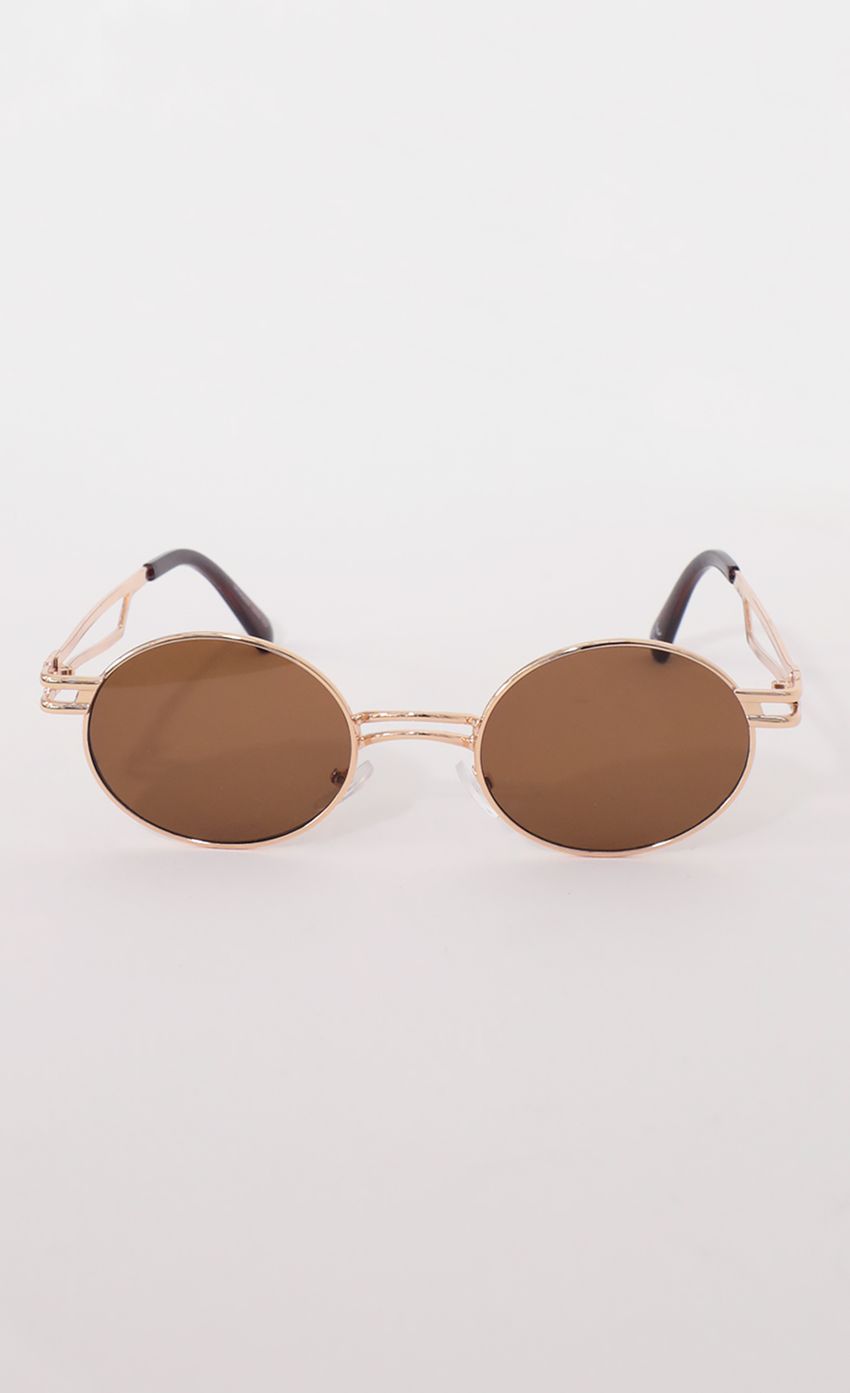 Picture Metal Double Temple Accent Oval Round Gold Sunglasses in Brown. Source: https://media-img.lucyinthesky.com/data/Apr21_1/850xAUTO/AT2A9504.JPG