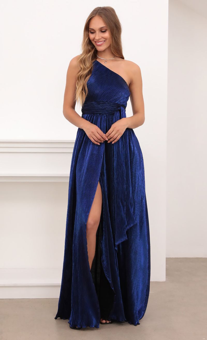 Olympia One Shoulder Pleated Klein Blue Dress