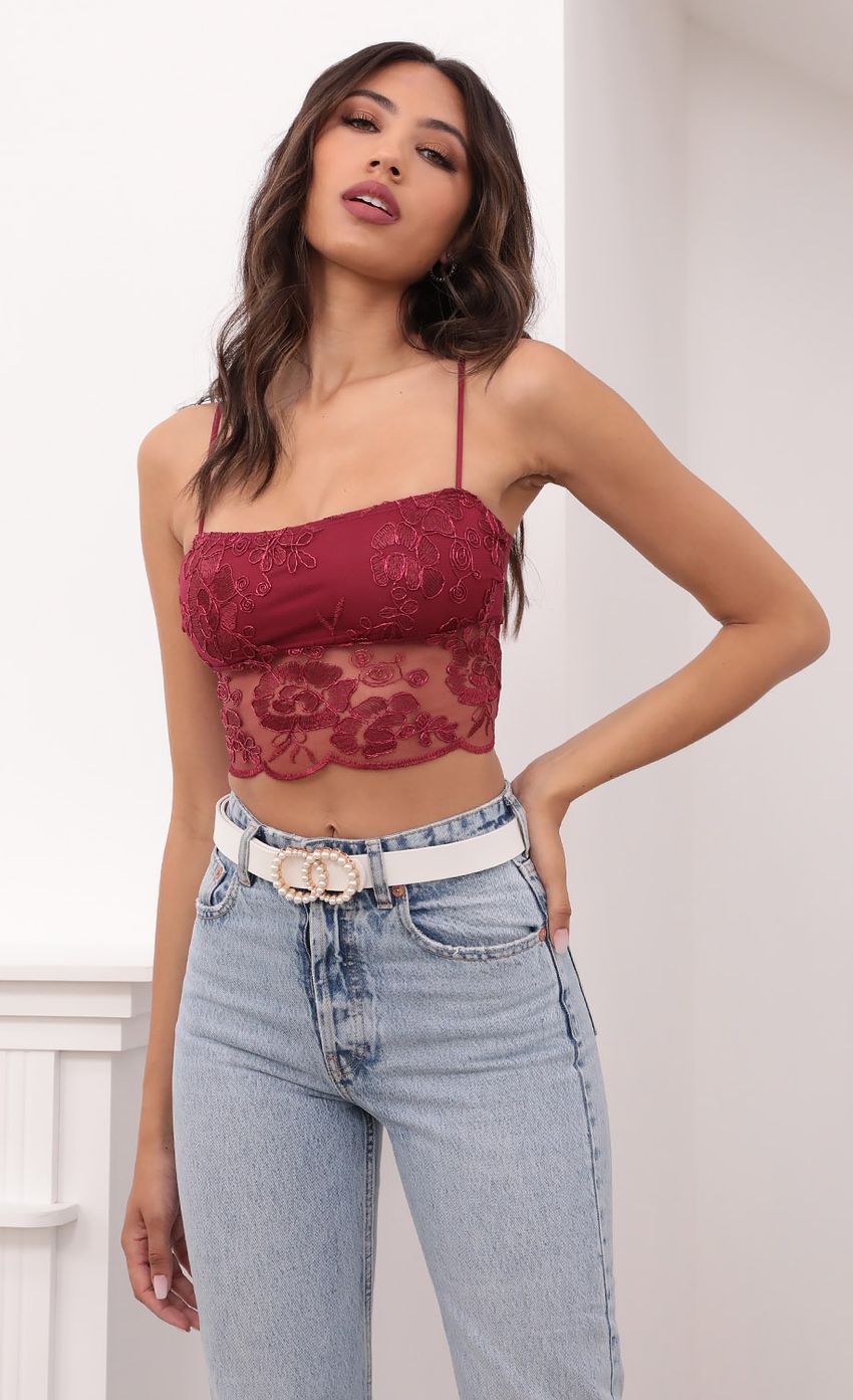 Picture Roma Top in Burgundy Lace. Source: https://media-img.lucyinthesky.com/data/Apr21_2/850xAUTO/1V9A0753.JPG