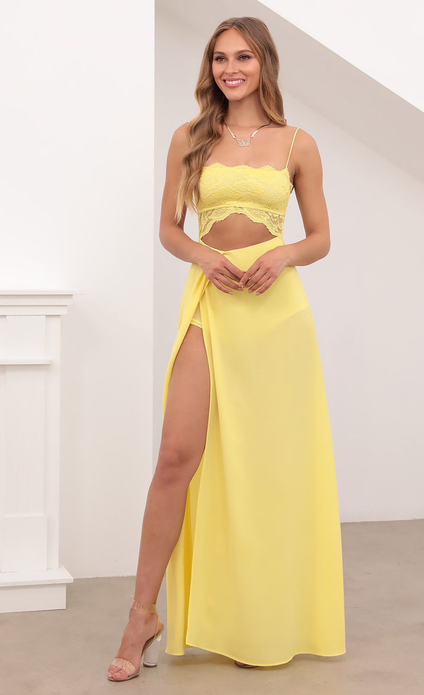 Picture Cutout Maxi Dress in Yellow Lace. Source: https://media-img.lucyinthesky.com/data/Apr21_2/850xAUTO/1V9A3231.JPG
