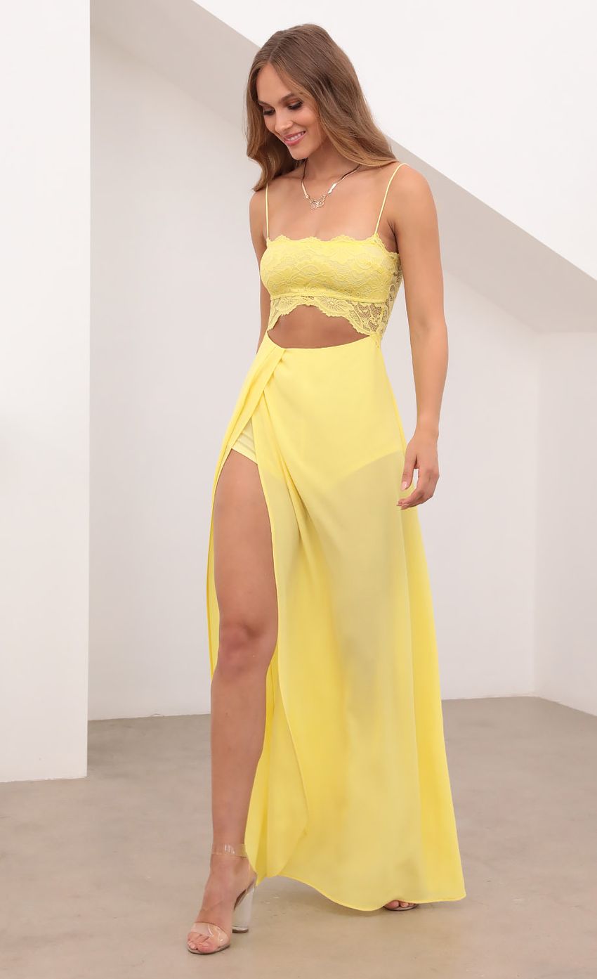 Picture Cutout Maxi Dress in Yellow Lace. Source: https://media-img.lucyinthesky.com/data/Apr21_2/850xAUTO/1V9A3347.JPG
