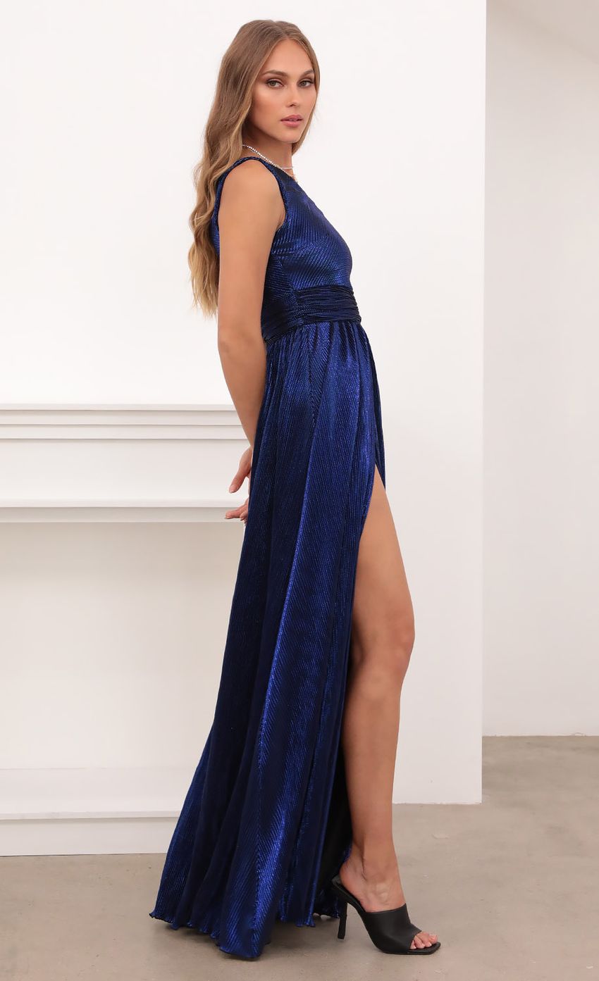 Picture One Shoulder Pleated Klein Blue Dress. Source: https://media-img.lucyinthesky.com/data/Apr21_2/850xAUTO/1V9A4304.JPG
