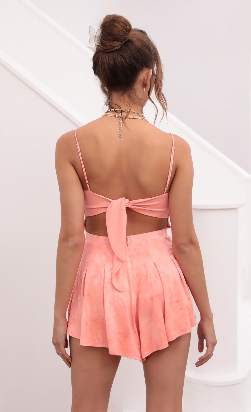 Picture Suede Romper In Coral Tie-Dye. Source: https://media-img.lucyinthesky.com/data/Apr21_2/850xAUTO/1V9A4968.JPG