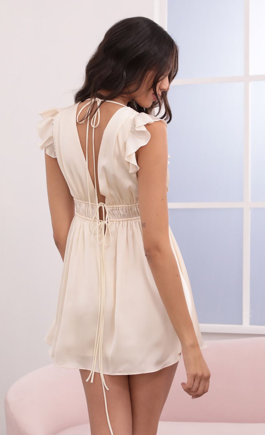 Picture Satin Plunge A-line Dress in Cream. Source: https://media-img.lucyinthesky.com/data/Apr21_2/850xAUTO/1V9A7354.JPG
