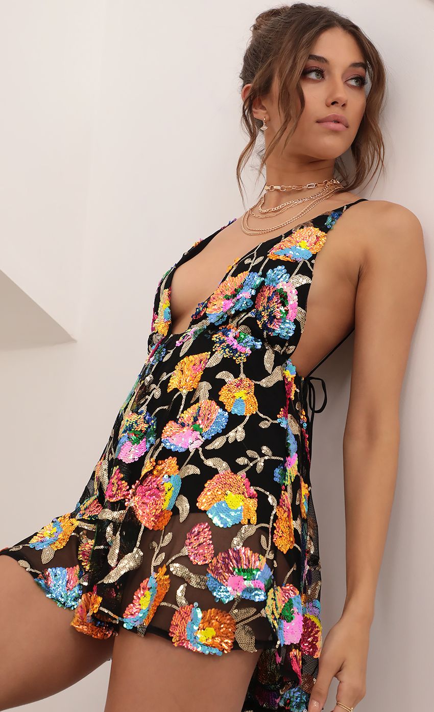 Picture Sequin Dress In Black Multicolor. Source: https://media-img.lucyinthesky.com/data/Apr21_2/850xAUTO/AT2A7583.JPG