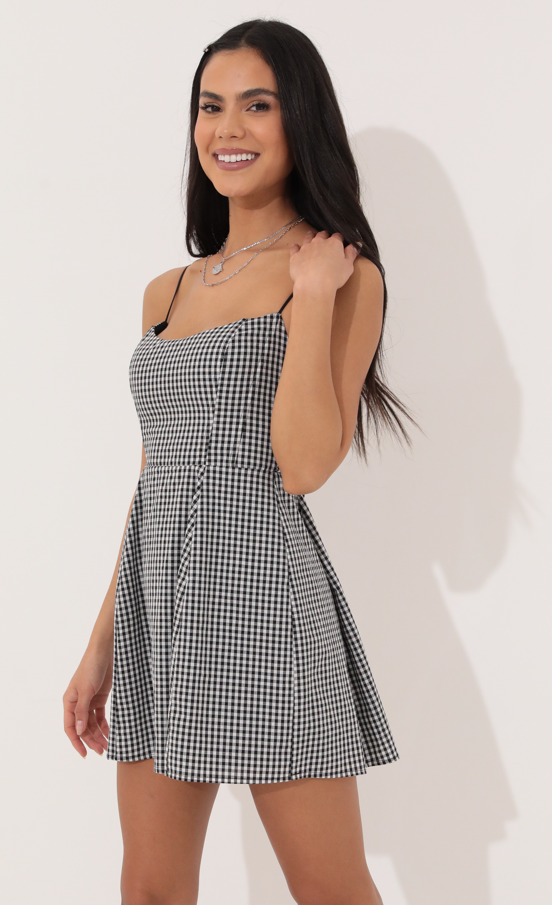 A-line dress in Black and White Checkered