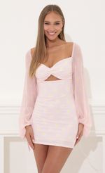 Picture Chiffon Long Sleeve Dress in Pink. Source: https://media-img.lucyinthesky.com/data/Apr22_2/150xAUTO/1V9A1702.JPG