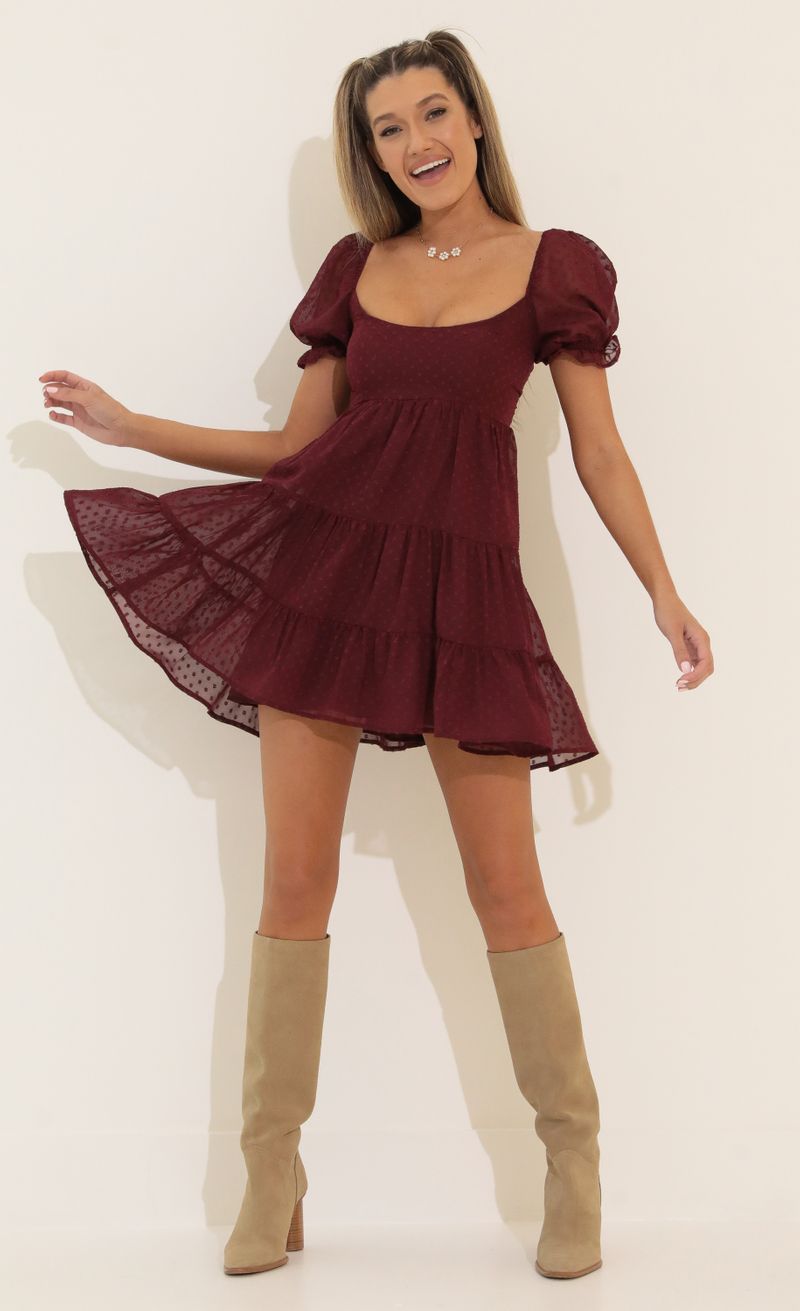 Gloria Fit and Flare Dress in Burgundy | LUCY IN THE SKY