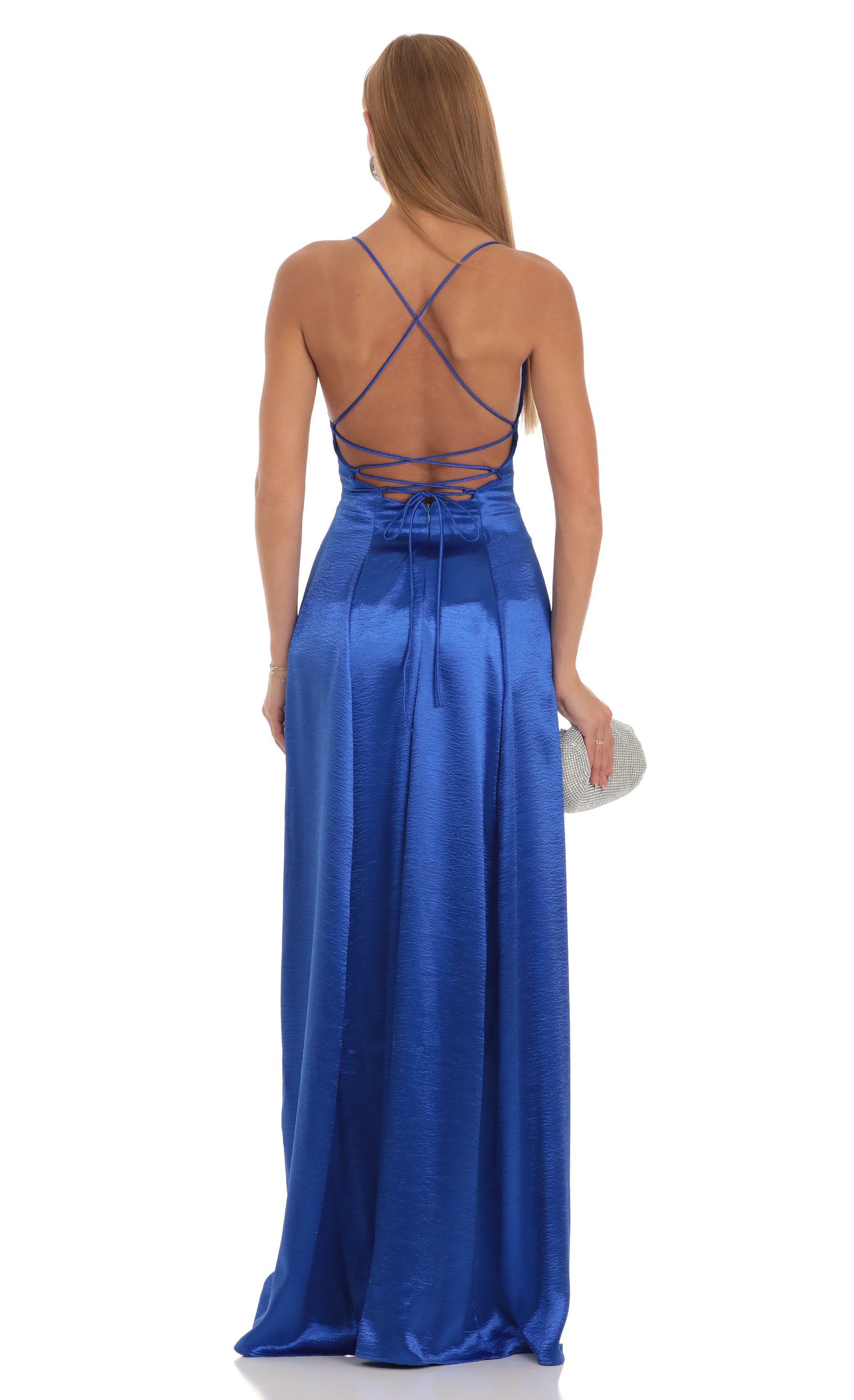 blue silk slit dress Blue Satin Long A-Line Prom Dress, Simple Blue Evening Dress with Slit