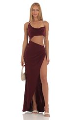 Picture Rhinestone Cutout Maxi Dress in Lilac. Source: https://media-img.lucyinthesky.com/data/Apr23/150xAUTO/1a6f79b5-514b-444c-ac91-c76de7e006ff.jpg