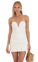 Picture Ruched Strapless Dress in White. Source: https://media-img.lucyinthesky.com/data/Apr23/150xAUTO/43c0e0ef-5f06-4def-9c77-2e099e24954c.jpg