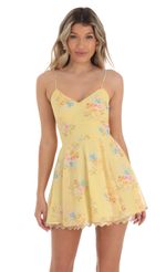 Picture Aubree Floral Fit and Flare Dress in Yellow. Source: https://media-img.lucyinthesky.com/data/Apr23/150xAUTO/630e796a-658d-43e6-9682-739882926a37.jpg