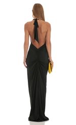 Picture Shimmer Open Back Halter Bodycon Dress in Black. Source: https://media-img.lucyinthesky.com/data/Apr23/150xAUTO/64d5e8c3-9f74-468d-8004-dd38005c4c64.jpg