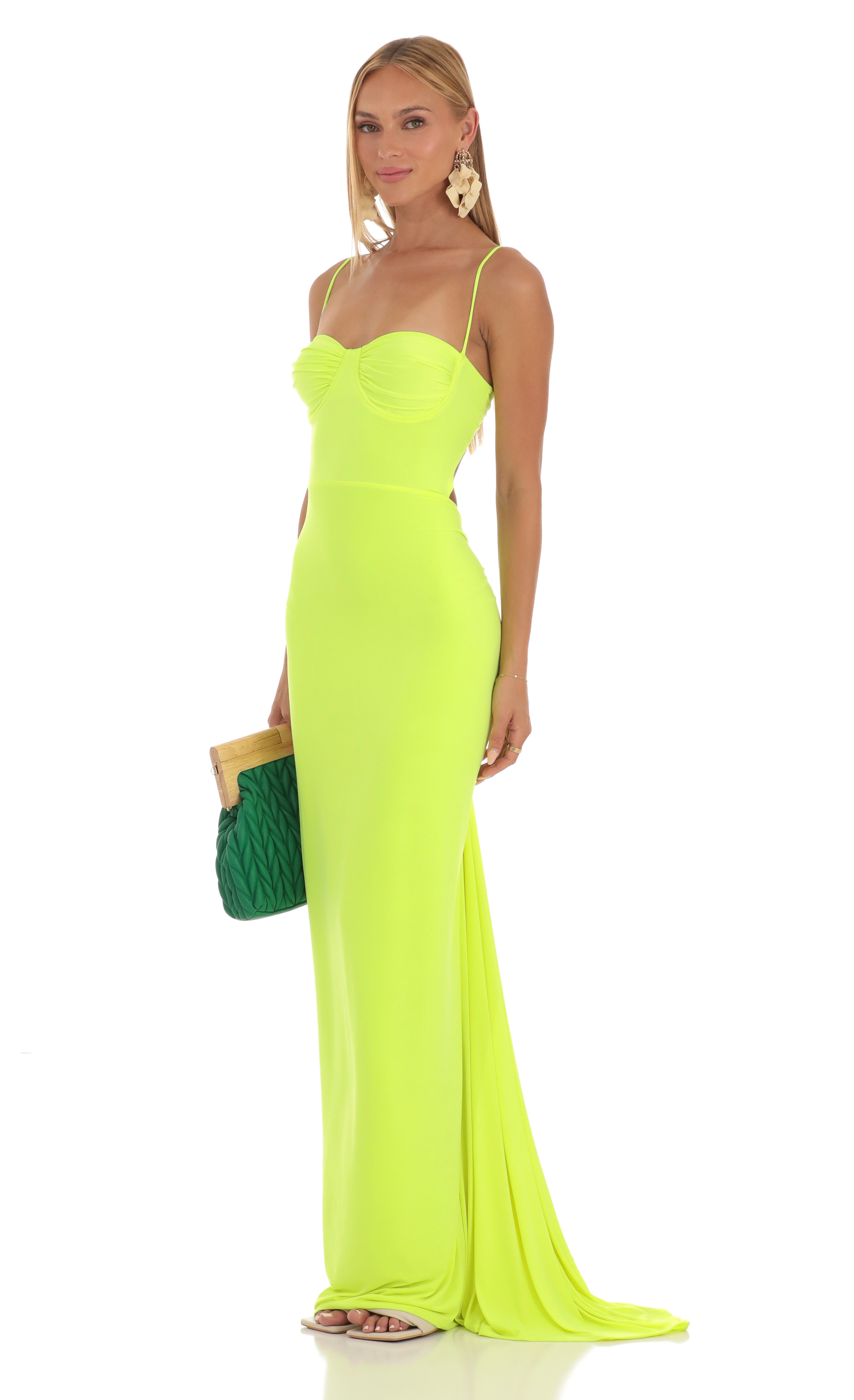 neon green ruched dress Ruched Maxi Dress in Neon Green