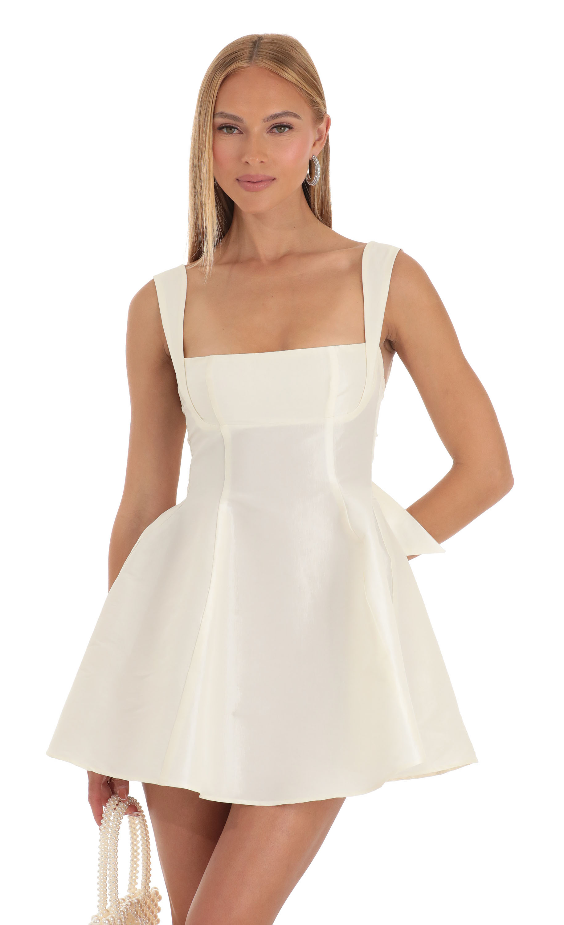 美品♡フォクシー Stretch Suiting Pleat Dress 白色 Fit and Flare Dress in Ivory | LUCY IN THE SKY