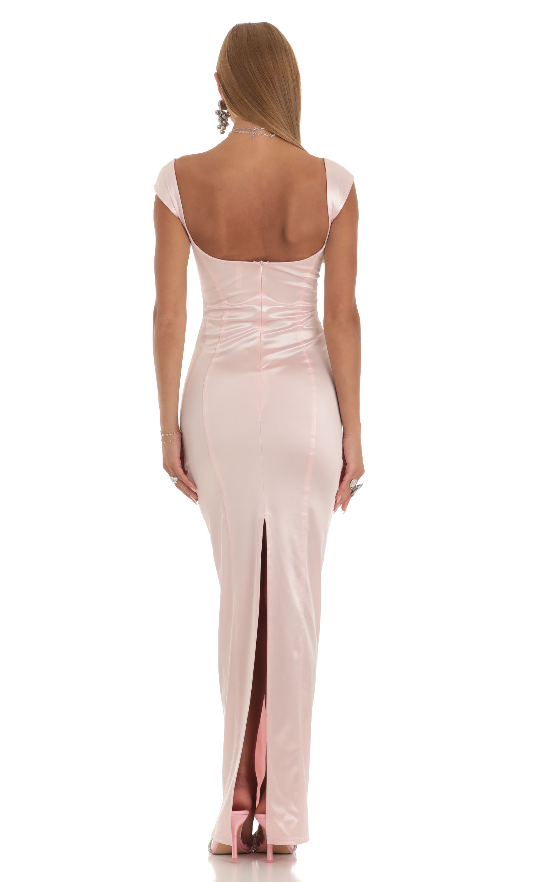 Satin Maxi Dress in Pink | LUCY IN THE SKY