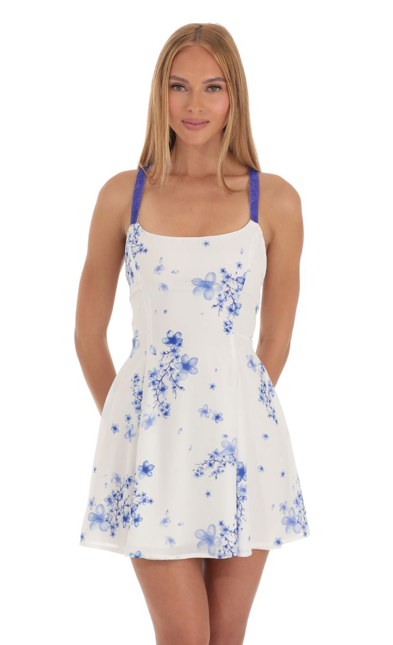 Floral Rhinestone Flare Dress in White | LUCY IN THE SKY Floral Rhinestone Flare Dress in White | LUCY IN THE SKY