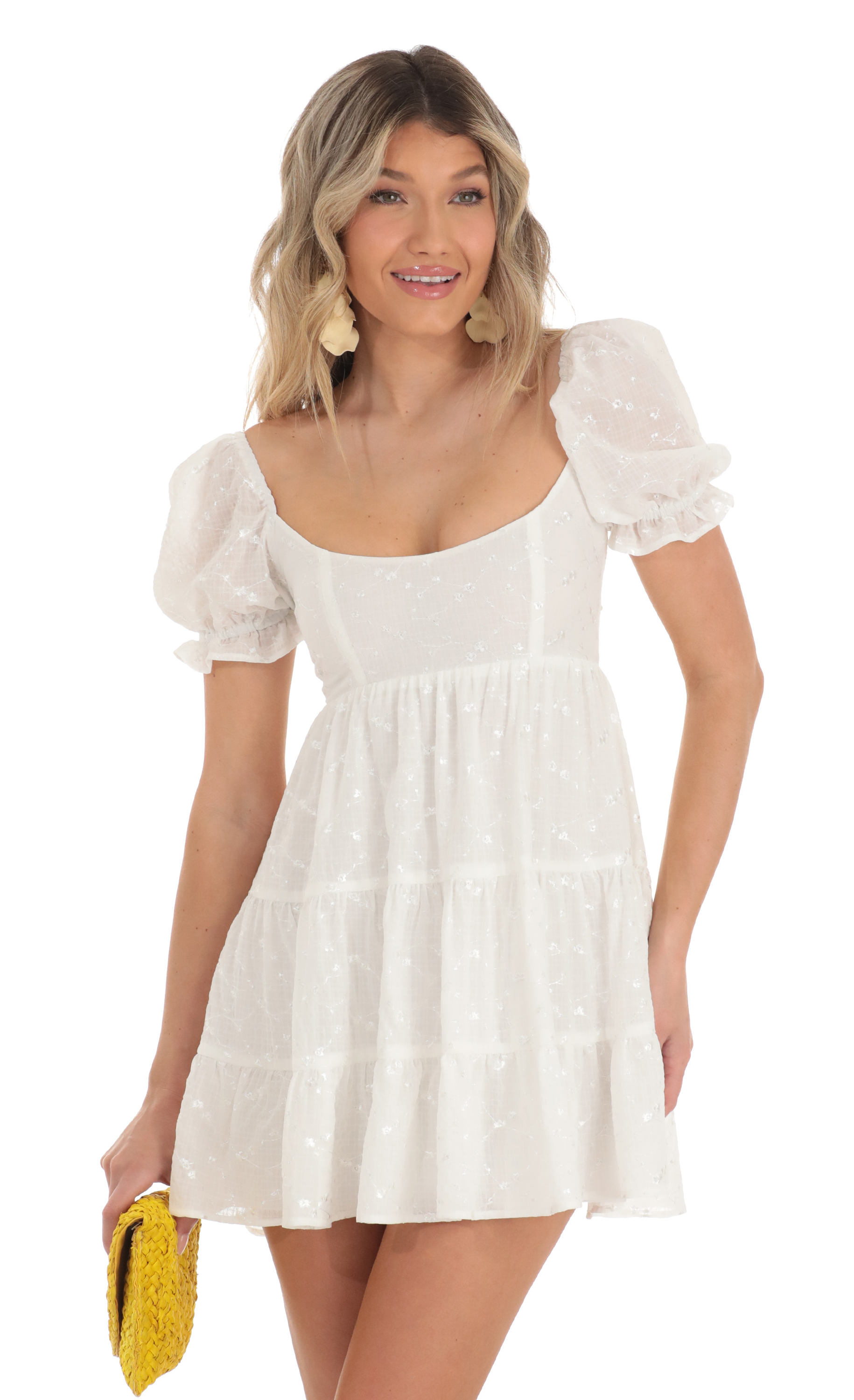 Chiffon Floral Fit and Flare Dress in White