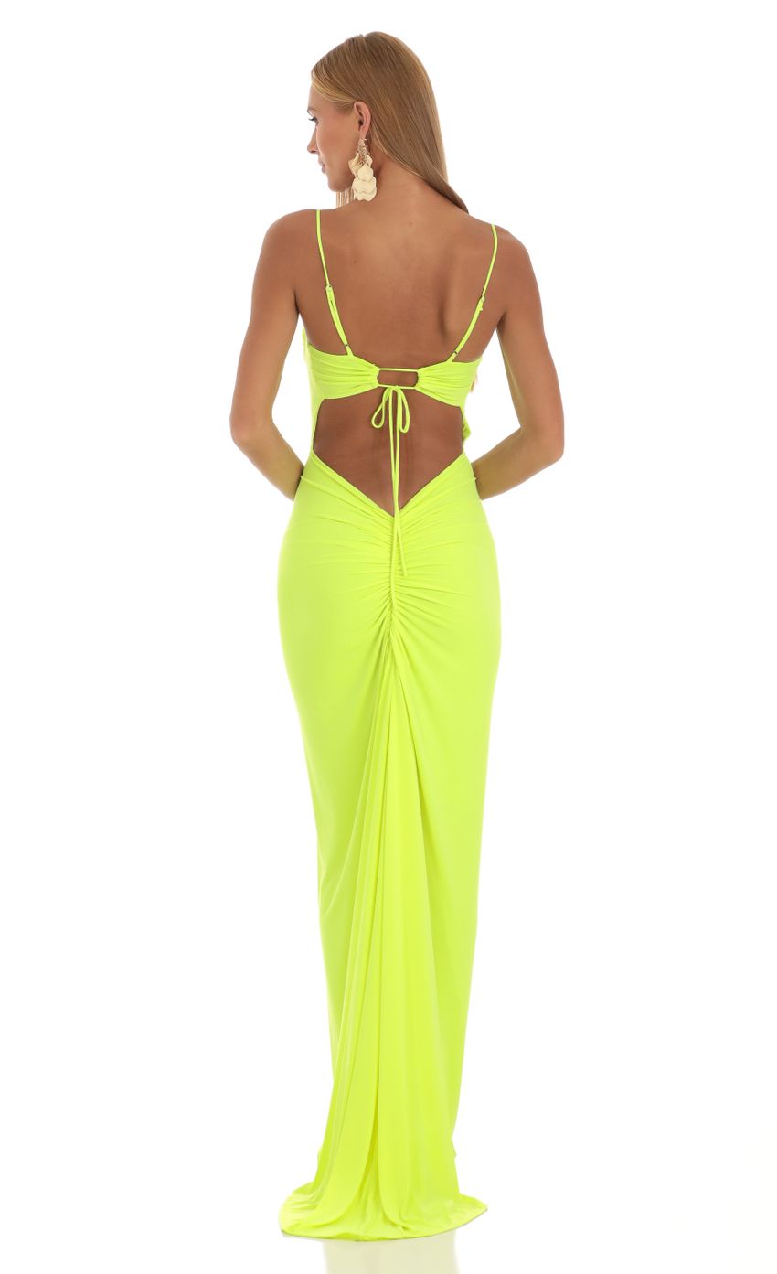 Picture Ruched Maxi Dress in Neon Green. Source: https://media-img.lucyinthesky.com/data/Apr23/850xAUTO/19ac9b78-5d5b-4544-82cf-275d333875c2.jpg