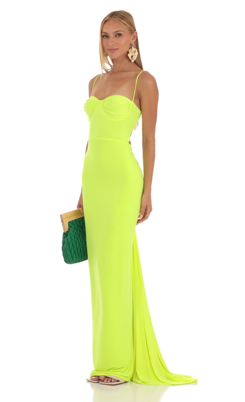 Picture Ruched Maxi Dress in Neon Green. Source: https://media-img.lucyinthesky.com/data/Apr23/850xAUTO/1bacfbd4-d4e4-4796-97bc-0dc4a36f4d5e.jpg