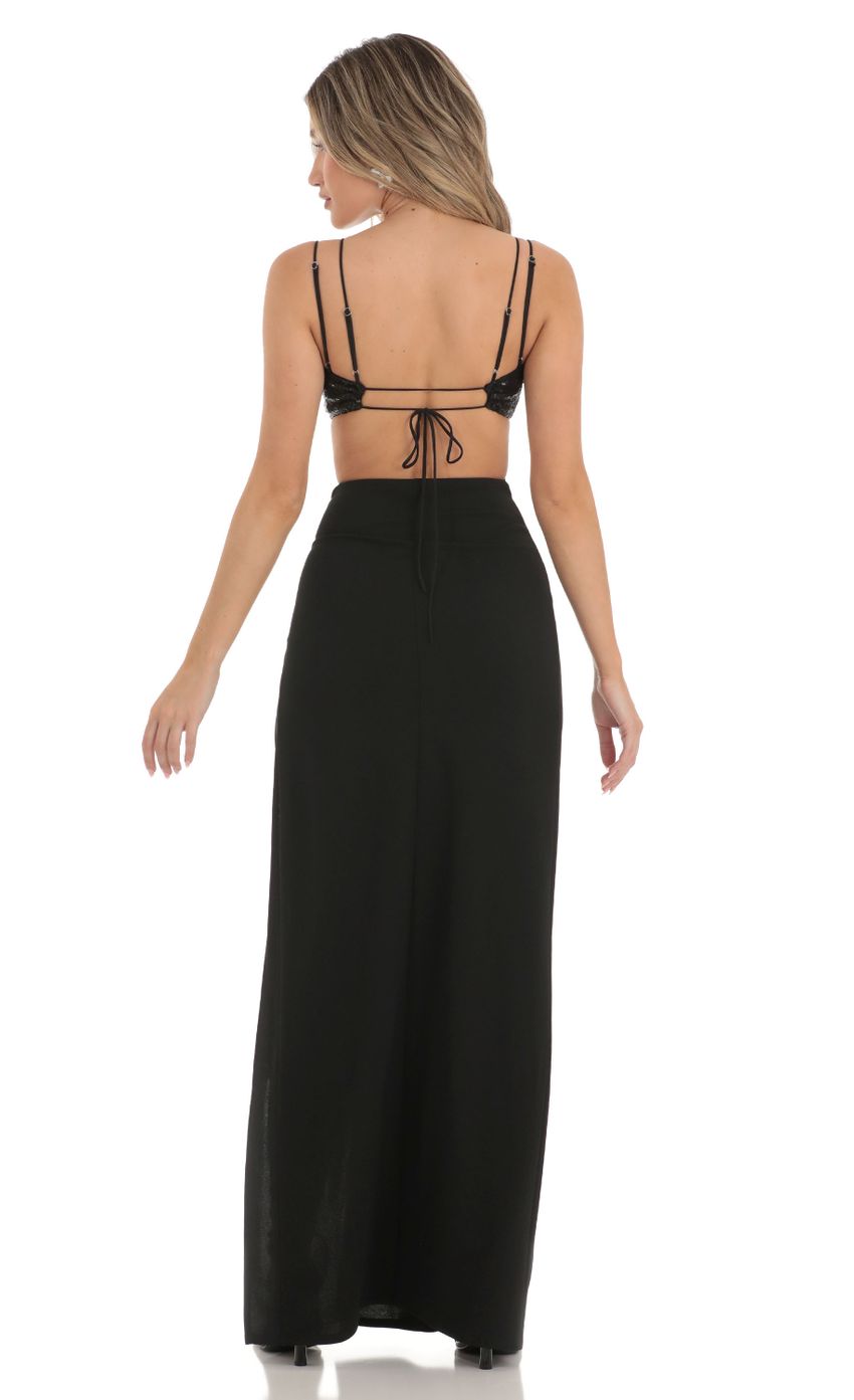 Picture Sequin Cut-out Maxi Dress in Black. Source: https://media-img.lucyinthesky.com/data/Apr23/850xAUTO/2063b0b5-d999-4772-b081-edc9e8ffe93f.jpg