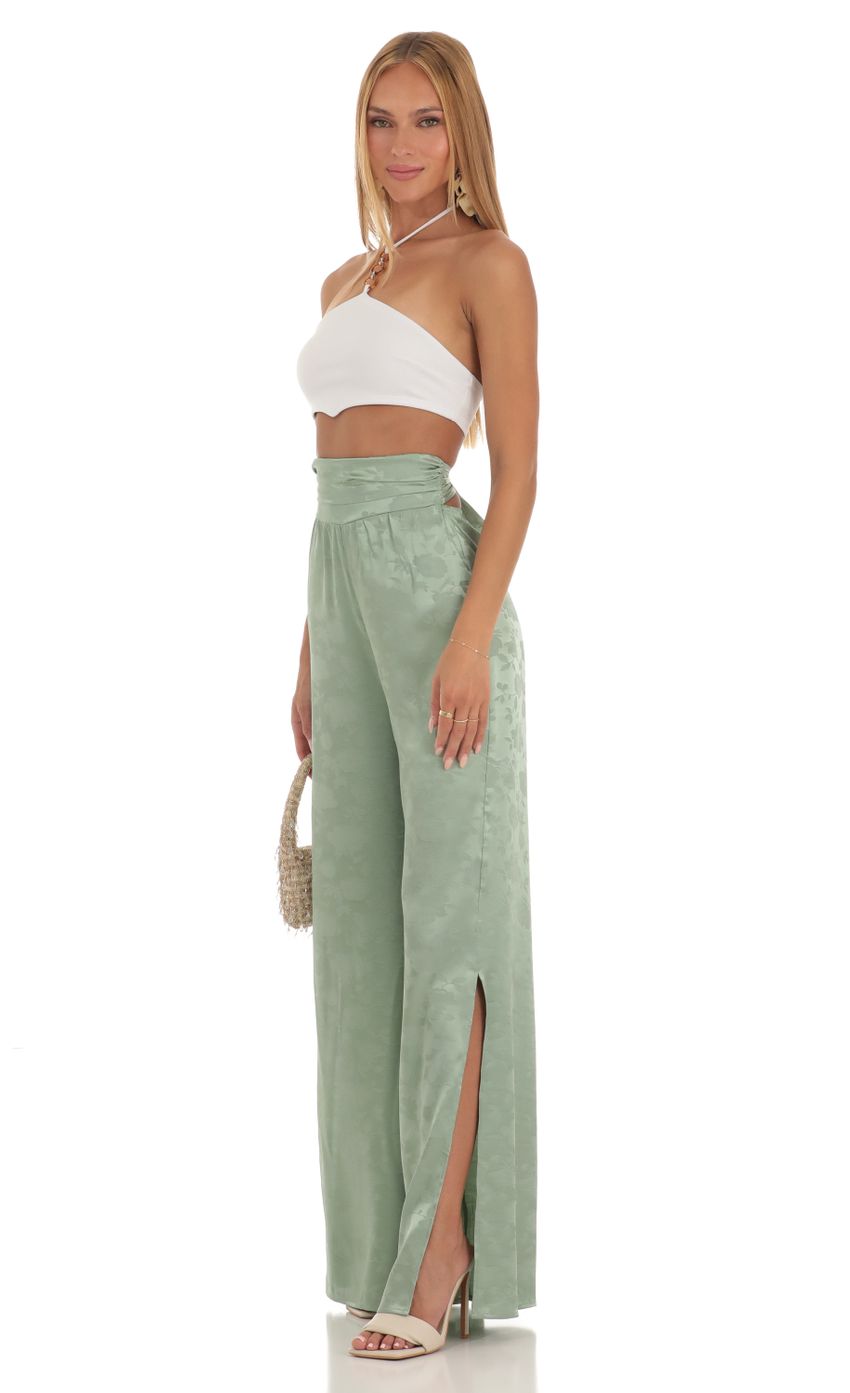 Picture Floral Jacquard Wide Leg Pants in Green. Source: https://media-img.lucyinthesky.com/data/Apr23/850xAUTO/2a31957c-20a6-47e5-8678-1cfac7b4a65d.jpg