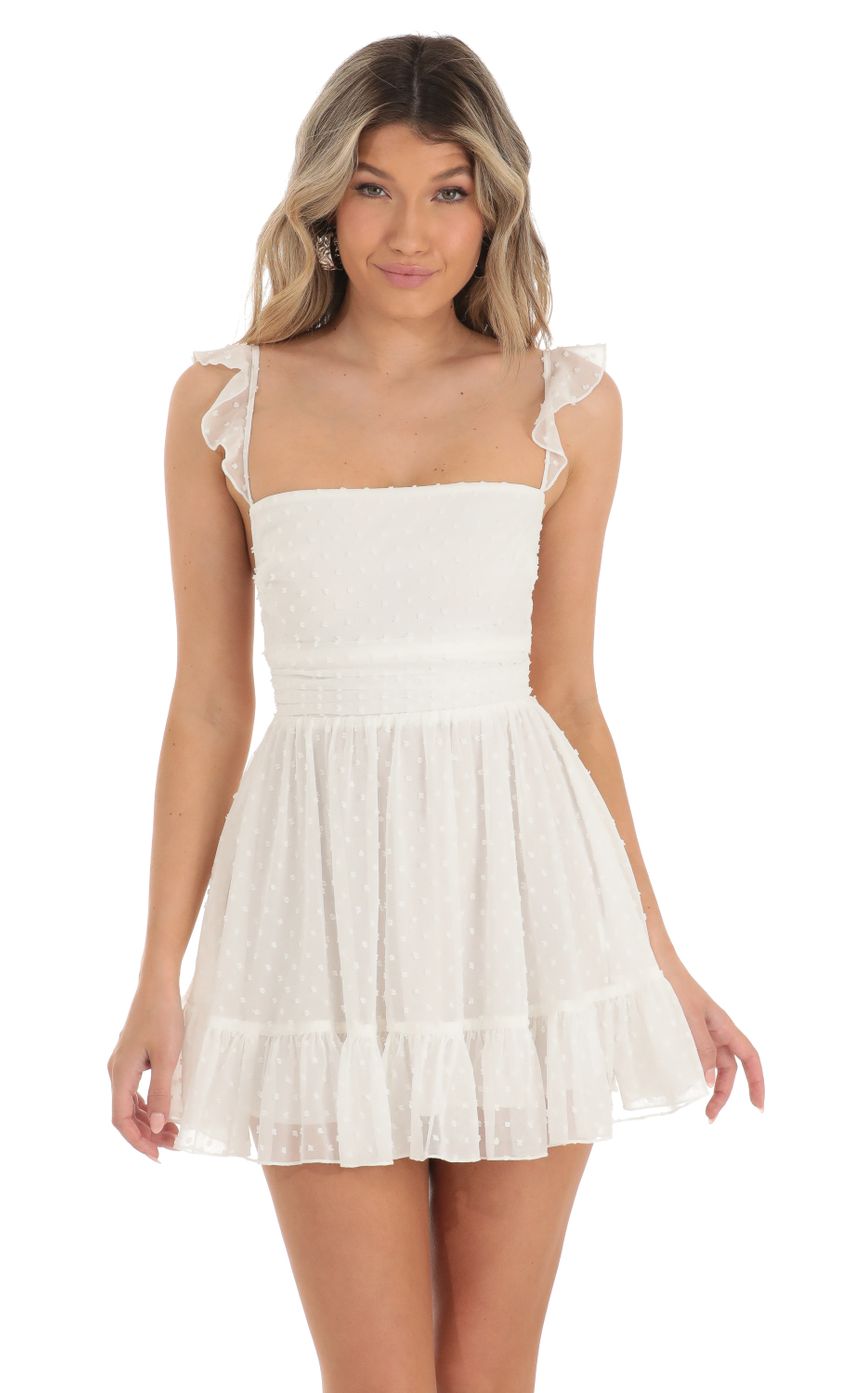 Picture Dotted Chiffon Fit and Flare Dress in White. Source: https://media-img.lucyinthesky.com/data/Apr23/850xAUTO/35ac5bad-f4ed-4434-8749-bdbaf302891f.jpg