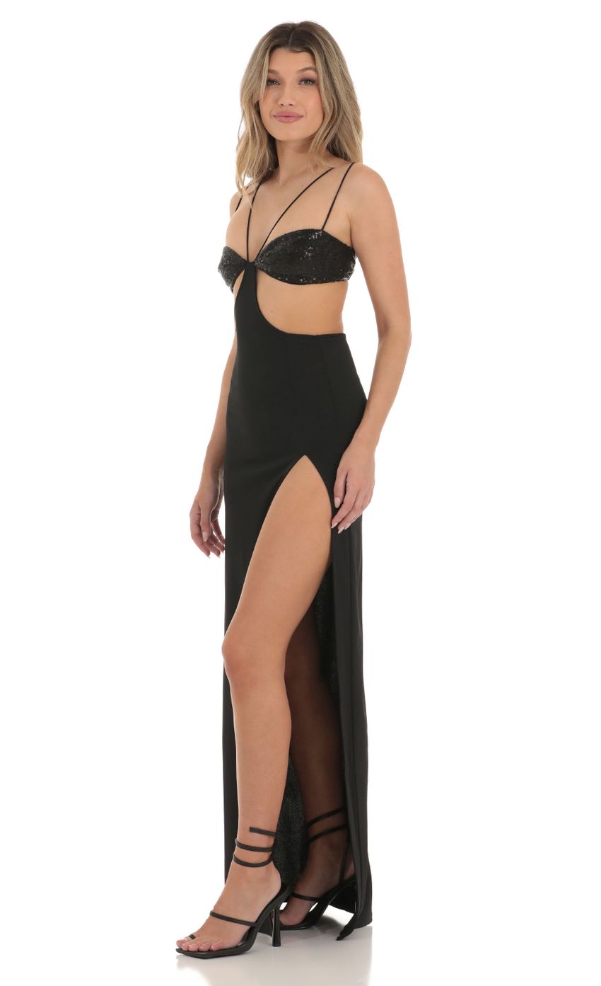 Picture Sequin Cut-out Maxi Dress in Black. Source: https://media-img.lucyinthesky.com/data/Apr23/850xAUTO/4259efc5-5655-425f-8768-726d85e0da80.jpg