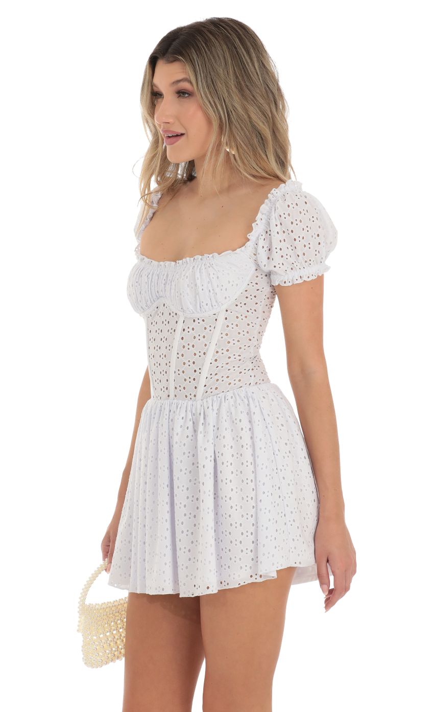 Picture Corset Puff Sleeve Dress in White. Source: https://media-img.lucyinthesky.com/data/Apr23/850xAUTO/45801d9e-5796-4dc2-a743-bbd5d18c1d7b.jpg