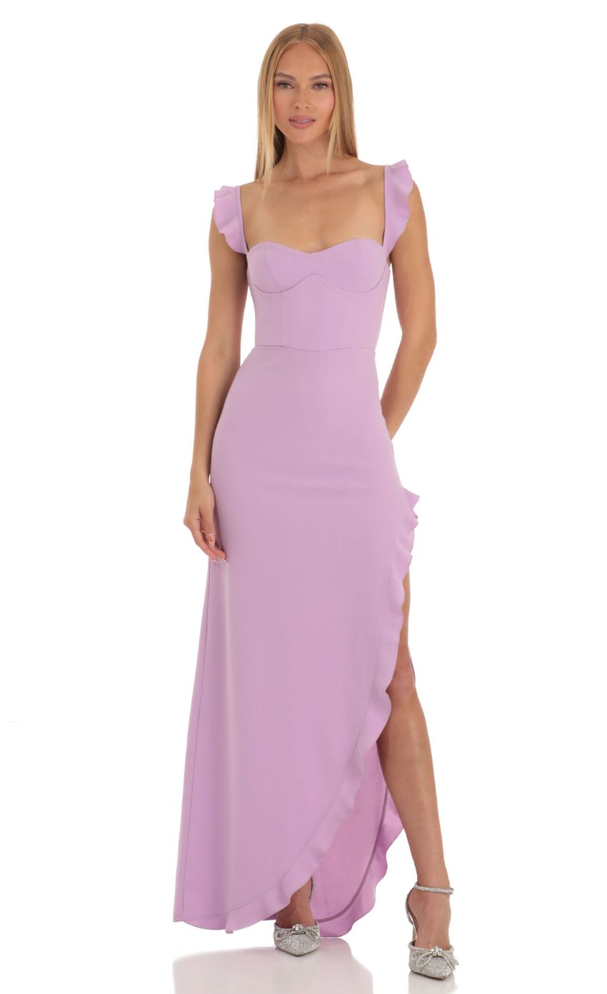 Picture Ruffle Maxi Dress in Lilac. Source: https://media-img.lucyinthesky.com/data/Apr23/850xAUTO/45a87f21-8ff7-4a25-812d-bec4f655b6c5.jpg