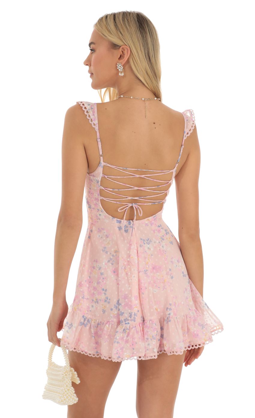 Picture Cindi Floral Dotted A-Line Dress in Pink. Source: https://media-img.lucyinthesky.com/data/Apr23/850xAUTO/487f0ebd-3ebd-425b-8738-32a2d3bb68d4.jpg