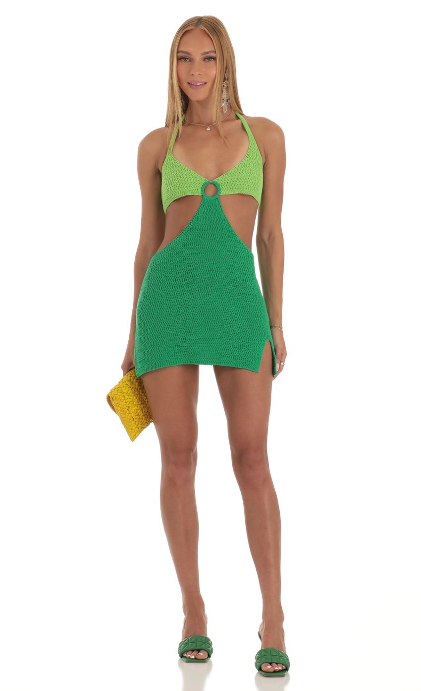 Picture Two Toned Crochet Dress in Green. Source: https://media-img.lucyinthesky.com/data/Apr23/850xAUTO/4ce45b9d-83f2-40bc-9e30-95c1e758d6f7.jpg