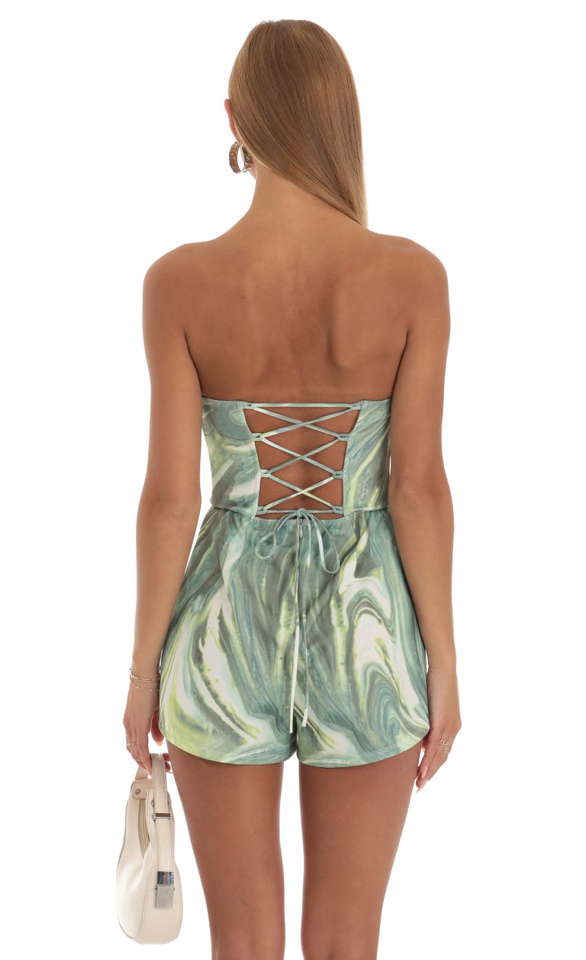 Picture Strapless Romper in Green Swirl. Source: https://media-img.lucyinthesky.com/data/Apr23/850xAUTO/5476e750-340f-4e4f-8bb8-93512a51aad0.jpg