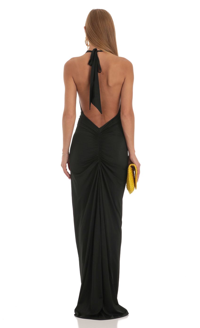 Picture Gathered Back Halter BodyCon Maxi Dress in Black. Source: https://media-img.lucyinthesky.com/data/Apr23/850xAUTO/64d5e8c3-9f74-468d-8004-dd38005c4c64.jpg